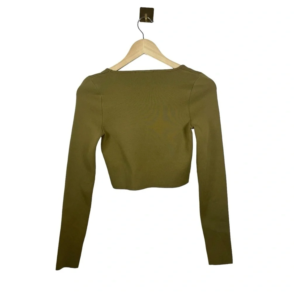 Zara Women’s Knit Square Neck Long Sleeve Crop Top in Olive Green Size M